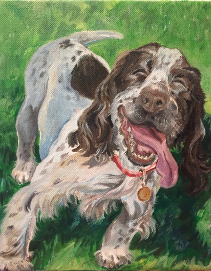 Leo, portrait of a hilarious and fun-loving pup, 8"x10", acrylic on canvas, 2017