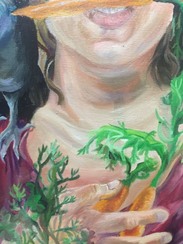 Close-up detail of self-portrait with spirit animals